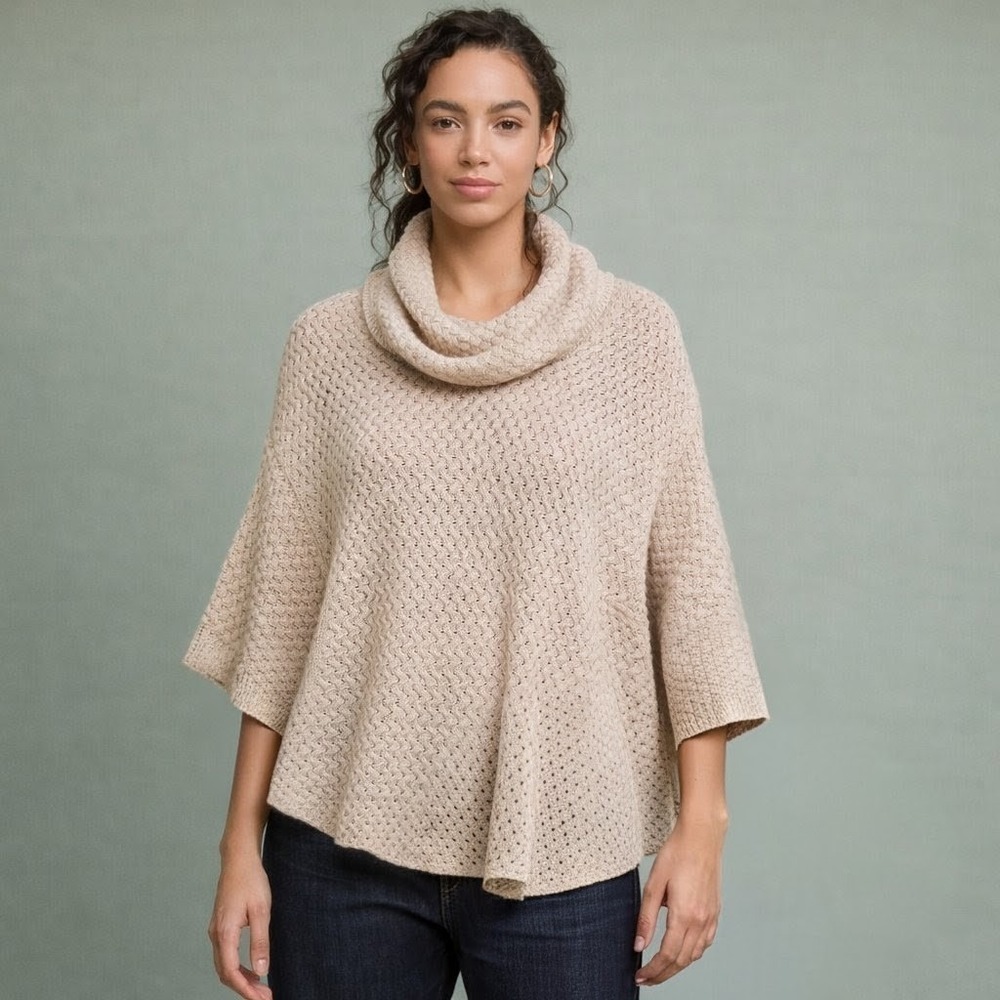 Wooden Ships Mohair Blend Open Knit Poncho S/M‎ Oatmeal